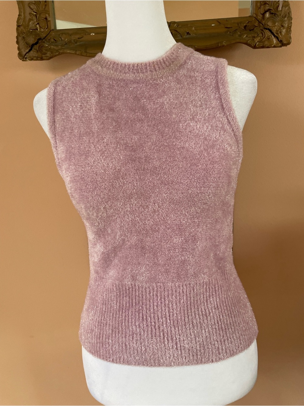 Vintage Sleeveless Silver Shimmer Knit Top - Dusty Rose. Sm